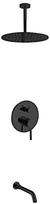 Aqua Rondo Matte Black Shower Set w/Ceiling Mount 12' Rain Shower and Tub Filler