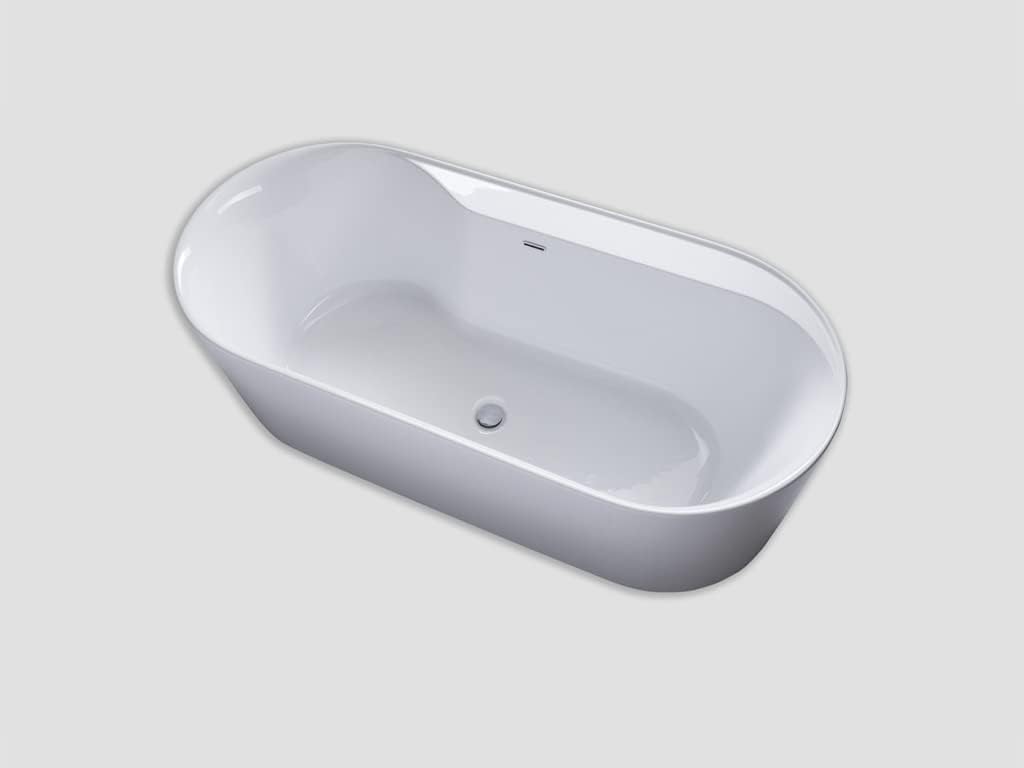 Carver Tubs - Amur 70' - Modern Freestanding Soaking Bathtub With Built-in LED Lights - Modern Oval Acrylic Fiberglass Bath Tub With Chrome Drain - Deep Relaxing Soak - 70.5'L x32.5'W x 23'H