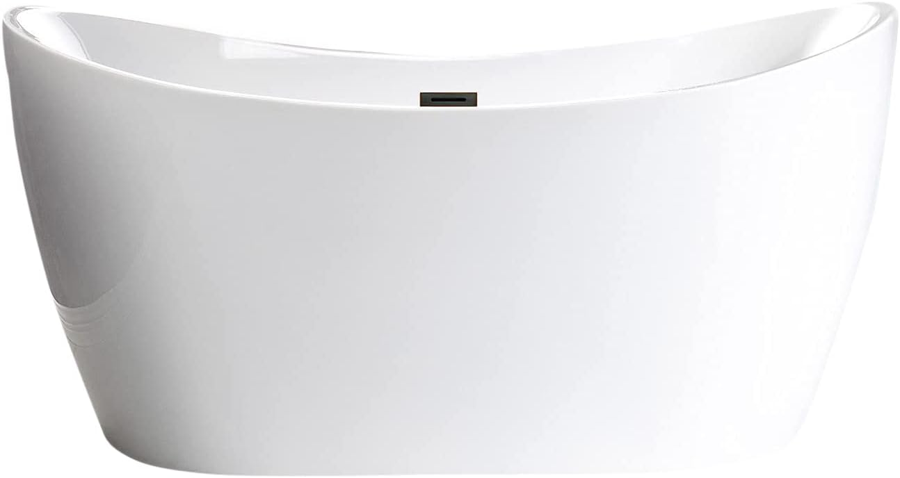WOODBRIDGE 59' Acrylic Freestanding Bathtub Contemporary Soaking White Tub with Oil Rubbed Bronze Overflow and Drain，B0016 -ORB-Drain &O