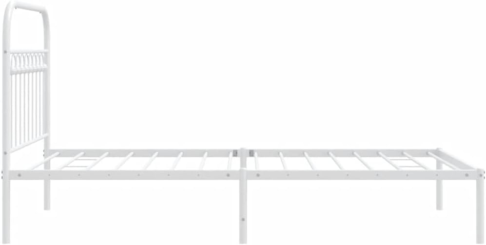 Twin Bed Frame White Steel Metal Frame 39.4 x 78.7 in Rectangular with Headboard Sturdy Support Classic Design for Bedroom and Guest Room