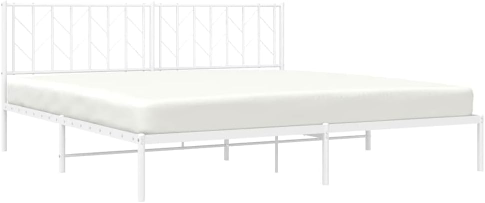 King Bed Frame with Headboard White 76'x79.9' Metal Platform Bed Frame Sturdy Steel Construction Underbed Storage Space for Bedroom Furniture