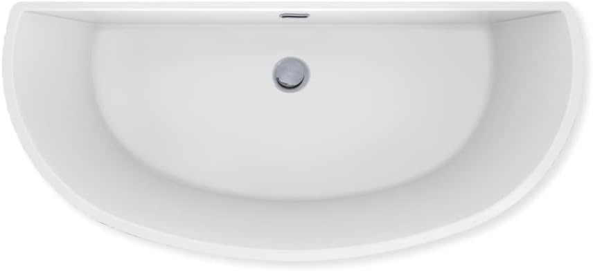 Carver Tubs - Trinity 69' - Modern White Freestanding Soaking Bath Tubs for bathroom, With Chrome Drain - Semicircular Acrylic Fiberglass Spacious Tub - Deep Relaxing Soak - 69'L x 31'W x 23.5'H