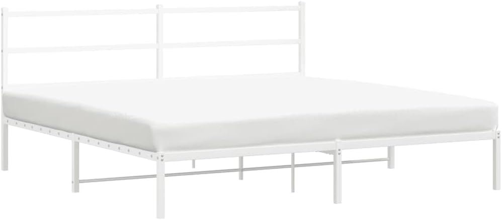 Metal Bed Frame with Headboard King Size White 76'x79.9' Sturdy Steel Platform Bed Frame with Underbed Storage Space for Bedroom Furniture