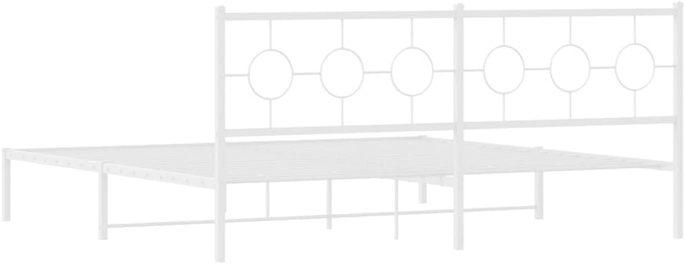 White Metal Bed Frame with Headboard King Size Platform Bed Frame with Underbed Storage Space Steel Construction Sturdy Bedframe for Bedroom Furniture