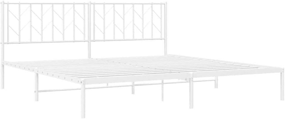 King Bed Frame with Headboard White 76'x79.9' Metal Platform Bed Frame Sturdy Steel Construction Underbed Storage Space for Bedroom Furniture