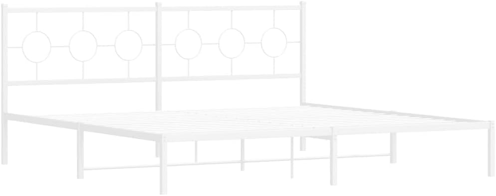 White Metal Bed Frame with Headboard King Size Platform Bed Frame with Underbed Storage Space Steel Construction Sturdy Bedframe for Bedroom Furniture