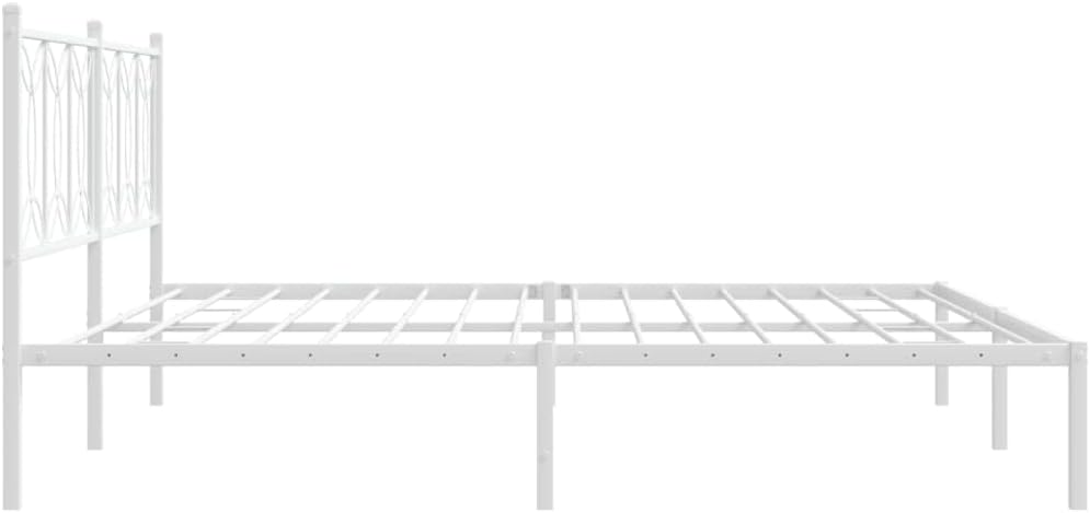 White Steel King Bed Frame with Headboard 76'x79.9' Platform Bed Frame with Metal Slats and Underbed Storage Space for Bedroom Furniture