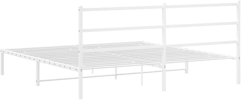 Metal Bed Frame with Headboard King Size White 76'x79.9' Sturdy Steel Platform Bed Frame with Underbed Storage Space for Bedroom Furniture
