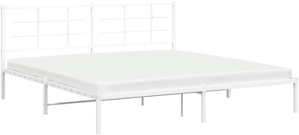 Metal Bed Frame with Headboard White King Size Platform Bed Frame 76'x79.9' Heavy Duty Steel Construction Underbed Storage Space for Bedroom Furniture