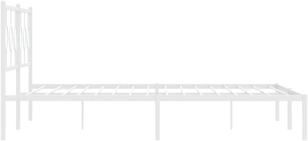 White Metal Bed Frame with Headboard King Size Platform Bed Frame with Underbed Storage Space Steel Construction Sturdy Bedframe for Bedroom Furniture