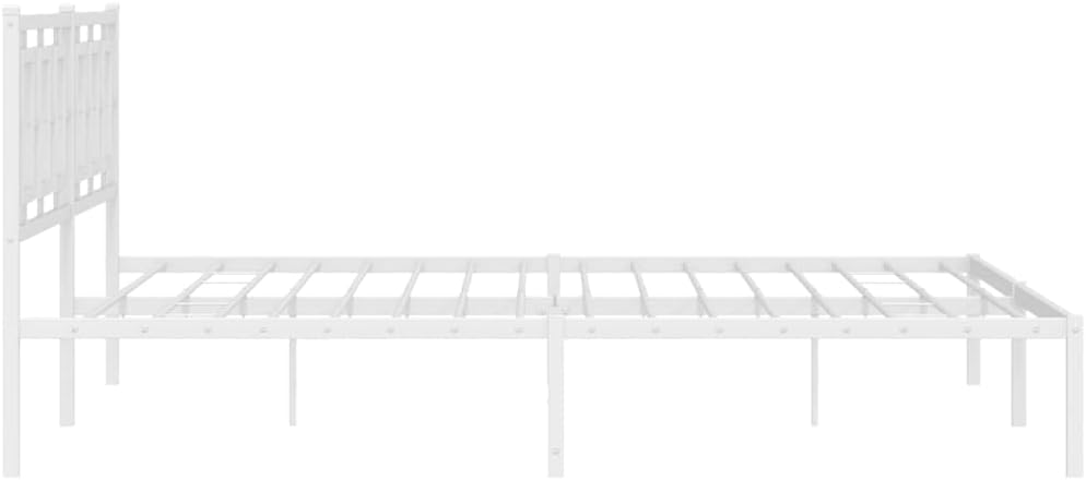 Metal Bed Frame with Headboard White King Size 76'x79.9' Heavy Duty Steel Platform Bed Frame with Underbed Storage Space for Bedroom Furniture