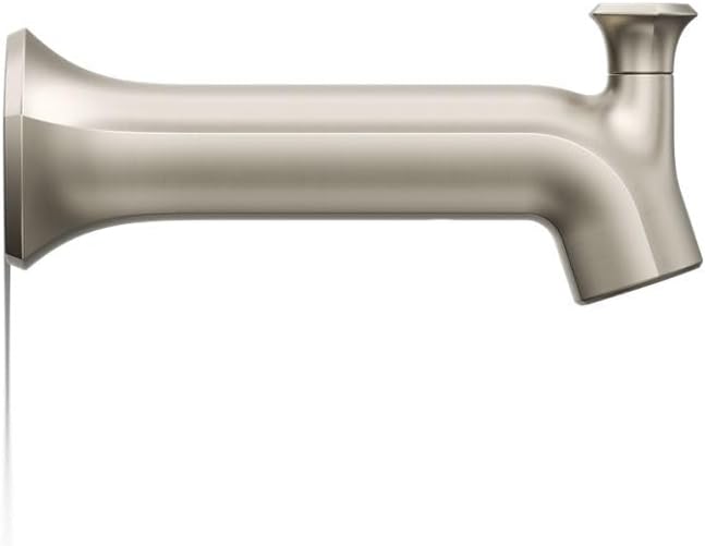 Kohler 27023-BN Occasion Wall-Mount 8' Bath Spout, Diverter Bathtub Spout with Slip-Fit Connection, Vibrant Brushed Nickel