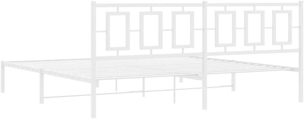 Metal Bed Frame with Headboard White King Size 76'x79.9' Heavy Duty Steel Platform Bed Frame with Underbed Storage Space for Bedroom Furniture