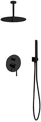 Aqua Rondo Matte Black Shower Set w/Ceiling Mount 12' Rain Shower and Handheld