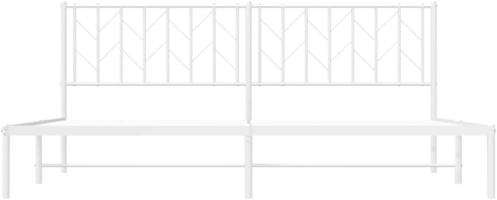 King Bed Frame with Headboard White 76'x79.9' Metal Platform Bed Frame Sturdy Steel Construction Underbed Storage Space for Bedroom Furniture