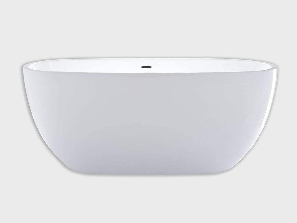 Carver Tubs - Seraphina 59' - Modern White Freestanding Soaking Bathtub With Oil Rubbed Bronze Drain - Contemporary Rounded Oval Acrylic Fiberglass Tub - Deep Relaxing Soak - 59'L x 29'W x 23.5'H