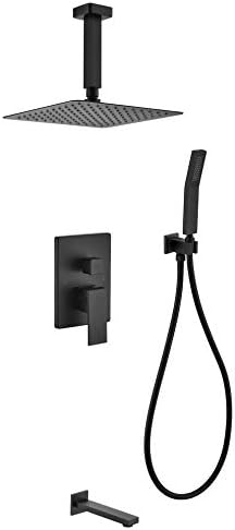 Matte Black Shower Set 8' Ceiling Mount Square Rain Shower,Handheld, Tub Filler