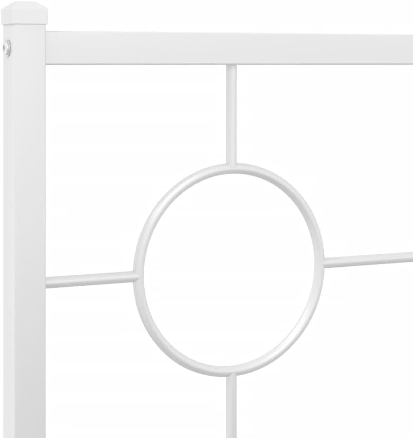 White Metal Bed Frame with Headboard King Size Platform Bed Frame with Underbed Storage Space Steel Construction Sturdy Bedframe for Bedroom Furniture