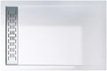60'×32' '×4' Shower Pan with left Drain Right 24' Trench Drain, Ultra-Low Profile Design,Reinforced Polymer Base, Includes Stainless Steel Chrome Trench Cover