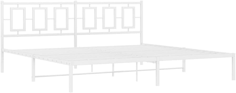 Metal Bed Frame with Headboard White King Size 76'x79.9' Heavy Duty Steel Platform Bed Frame with Underbed Storage Space for Bedroom Furniture