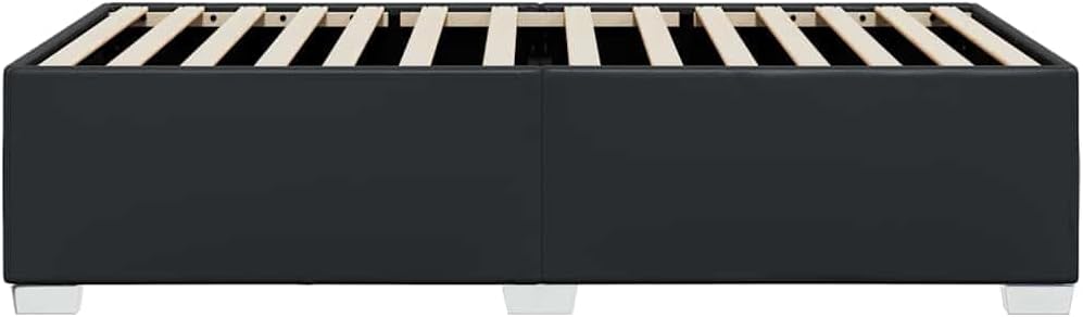 Twin XL Bed Frame with Faux Leather Upholstery, Plywood and Engineered Wood Construction, Modern Matte Black Finish for Bedroom Furniture, Durable Support and Space-Saving