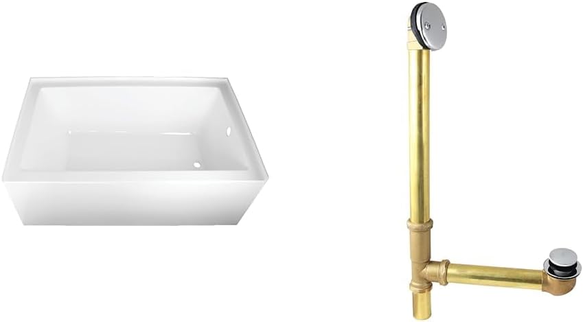 Kingston Brass 60' Acrylic Alcove Tub with Right Drain and Polished Chrome Tip-Toe Bath Tub Drain