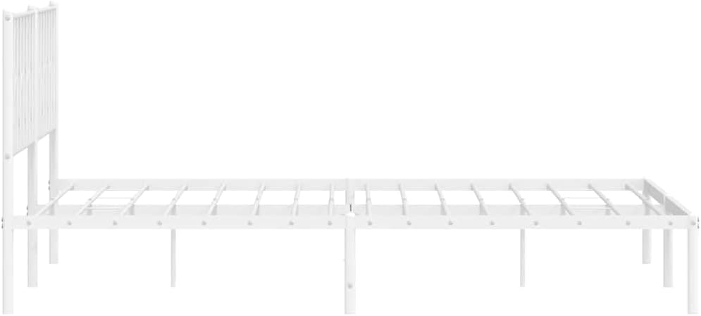 King Bed Frame with Headboard White 76'x79.9' Metal Platform Bed Frame Sturdy Steel Construction Underbed Storage Space for Bedroom Furniture