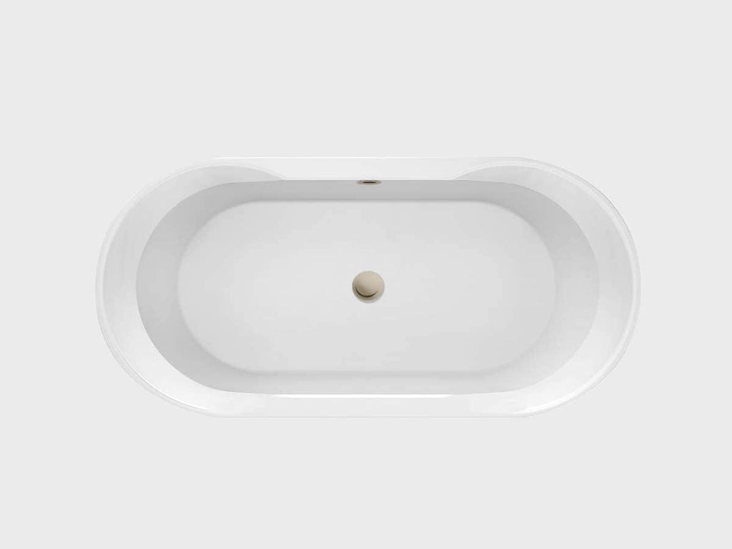 Carver Tubs - Aiden 65' - Modern White Spacious Freestanding Soaking Bathtub With Brushed Nickel Drain - White Oval shape Acrylic Fiberglass Two Person Bath Tub- 65'L x 29'W x 22'H