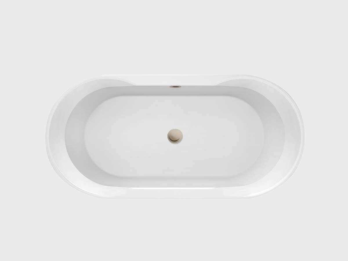 Carver Tubs - Aiden 65' - Modern White Spacious Freestanding Soaking Bathtub With Brushed Nickel Drain - White Oval shape Acrylic Fiberglass Two Person Bath Tub- 65'L x 29'W x 22'H