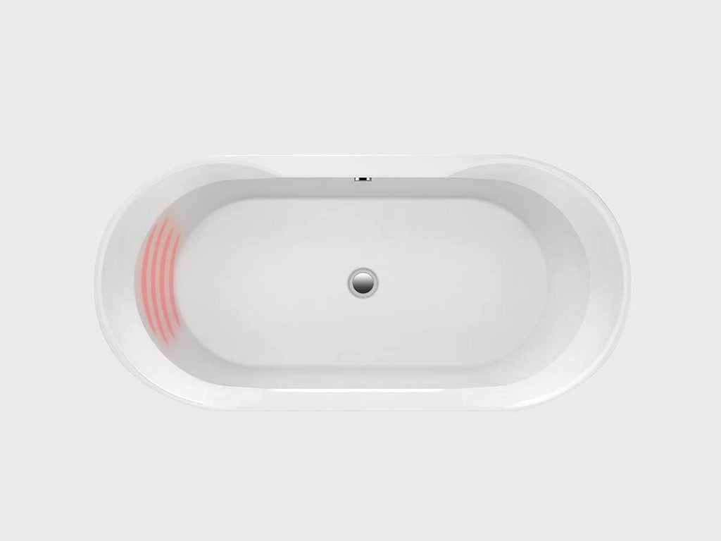 Carver Tubs - Aiden 65' - Modern Freestanding Soaking Bathtub w/Back Heater - White Soaking Acrylic Fiberglass Bath Tub w/Chrome Drain Overflow - Deep Relaxing Soak - 65'L x 32.5'W x 22' H