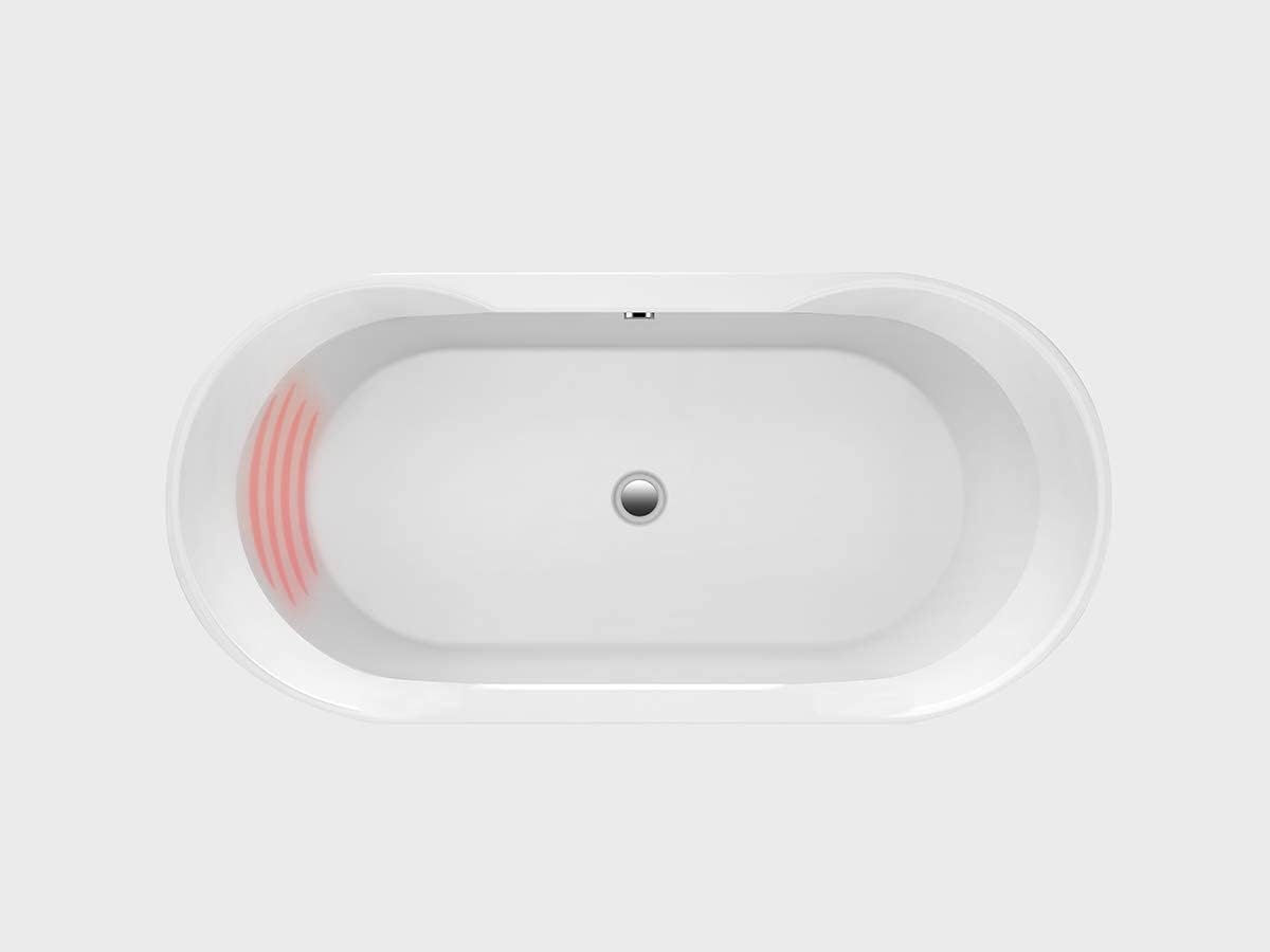 Carver Tubs - Aiden 65' - Modern Freestanding Soaking Bathtub w/Back Heater - White Soaking Acrylic Fiberglass Bath Tub w/Chrome Drain Overflow - Deep Relaxing Soak - 65'L x 32.5'W x 22' H