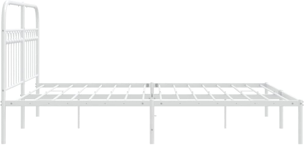 White Steel King Bed Frame Rectangular Traditional with Sturdy Metal Construction and Elegant Headboard for Bedroom Guest Room