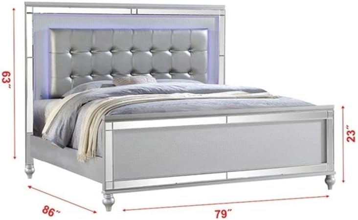 Sterling King 5 PC LED Bedroom Set Made with Wood in Silver Color