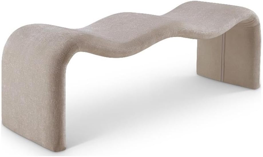 Meridian Furniture 22098Beige Willow Collection Modern | Contemporary Bench with Soft Beige Chenille Fabrict, Iron Metal Inner Frame, 56.5' W x 18' D x 19' H, Beige