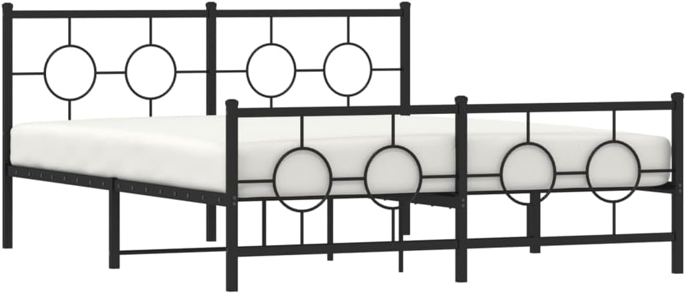 Queen Size Metal Bed Frame with Footboard Black 59.1'x78.7' Sturdy Steel Platform Bed Frame with Underbed Storage Space for Bedroom