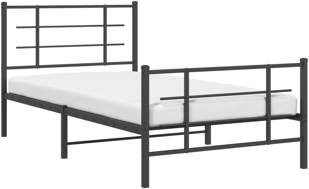 Metal Twin Bed Frame with Footboard Black 39.4'x78.7' Steel Platform Bed Base Underbed Storage Space for Bedroom Furniture