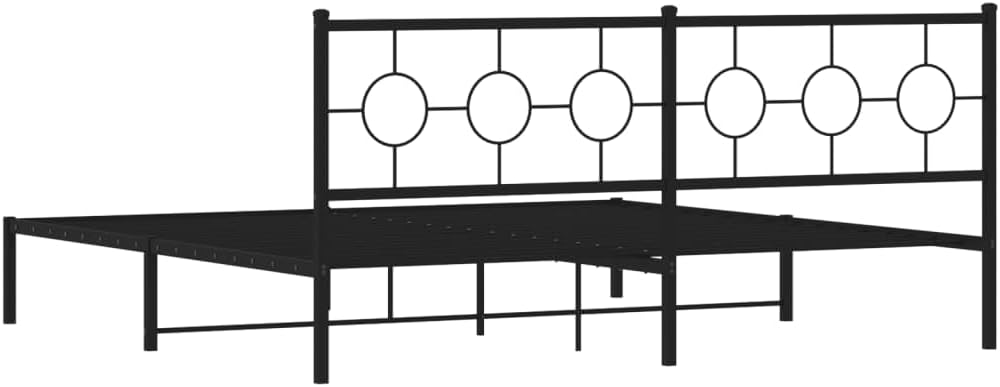King Size Metal Bed Frame with Headboard Black 76'x79.9' Sturdy Steel Platform Bed Frame for Bedroom Furniture, Underbed Storage Space, No Box Spring Needed