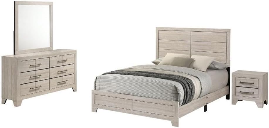 Best Quality Furniture 4 Piece Bedroom Set in Rustic Gray Oak Wood in Queen