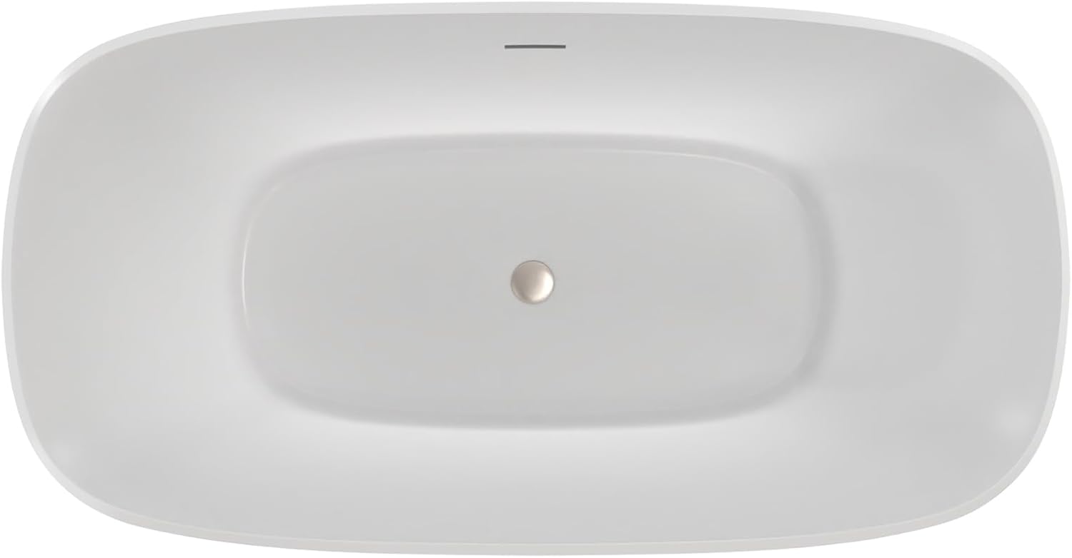 Elegance 59 in. L x 31 in. W x 23-5/8 in. H Freestanding Acrylic Bathtub, Brushed Nickel Drain