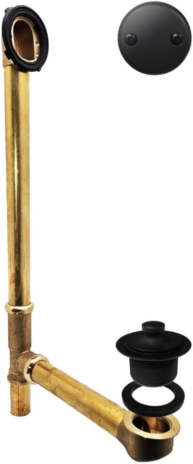 Westbrass A3264-62 22-1/2' Brass Bath Waste & Overflow Assembly with Pull Drain Plug and 2-Hole Faceplate, Matte Black