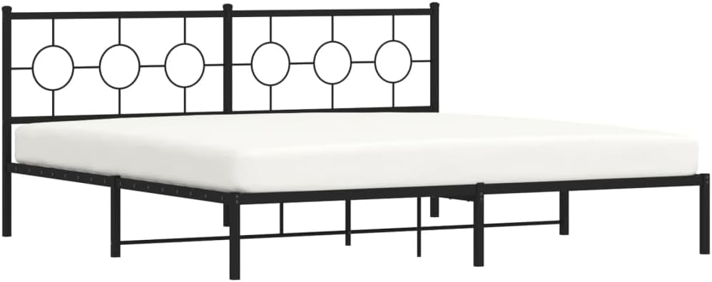 King Size Metal Bed Frame with Headboard Black 76'x79.9' Sturdy Steel Platform Bed Frame for Bedroom Furniture, Underbed Storage Space, No Box Spring Needed