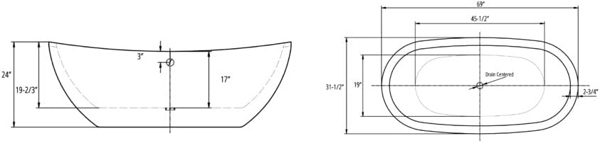 Carver Tubs - Amur 70' - Modern Freestanding Soaking Two Person Bathtub With Oil Rubbed Bronze Drain - Modern Oval Acrylic Fiberglass Spacious Bath Tub - Deep Relaxing Soak - 70.5'L x32.5'W x 23'H