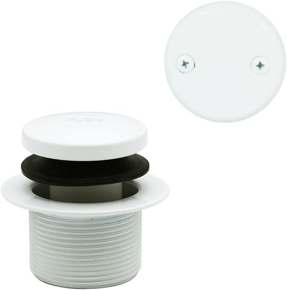 Westbrass A326-50 22-1/2' Brass Bath Waste & Overflow Assembly with Tip-Toe Drain Plug and 2-Hole Faceplate, Powder Coat White
