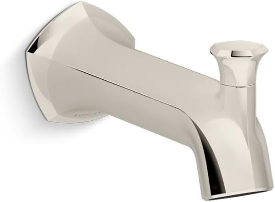 Kohler 27023-SN Occasion Wall-Mount 8' Bath Spout, Diverter Bathtub Spout with Slip-Fit Connection, Vibrant Polished Nickel