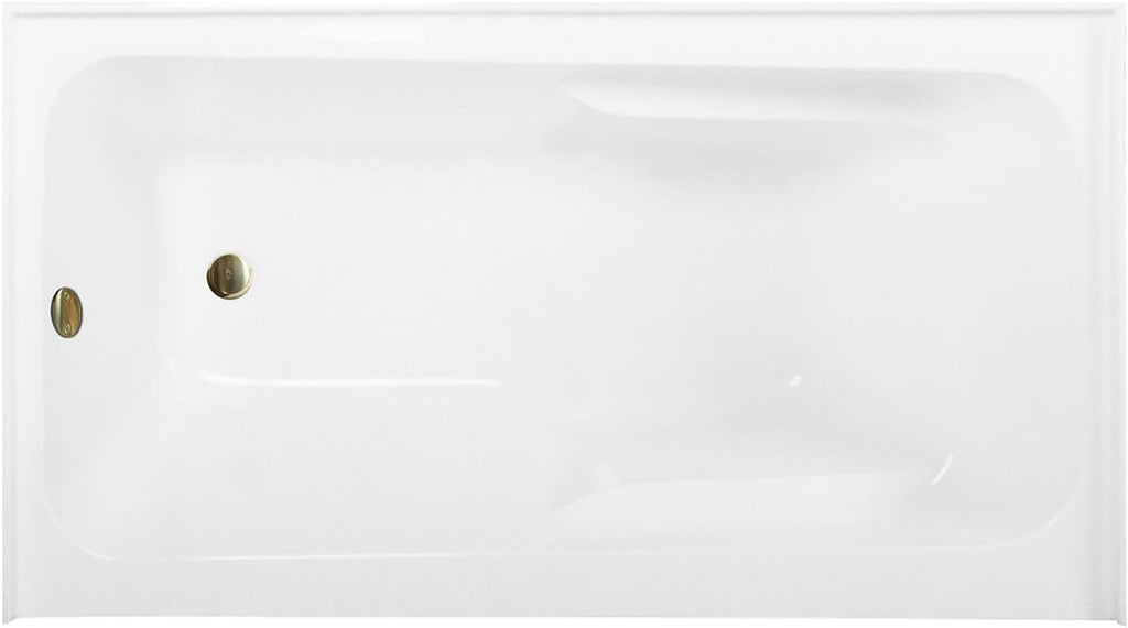 Aqua Eden CVTAP543023L7 54' Acrylic Rectangular 3-Wall Alcove Tub with Armrests, Left Hand Drain, Glossy White/Brushed Brass