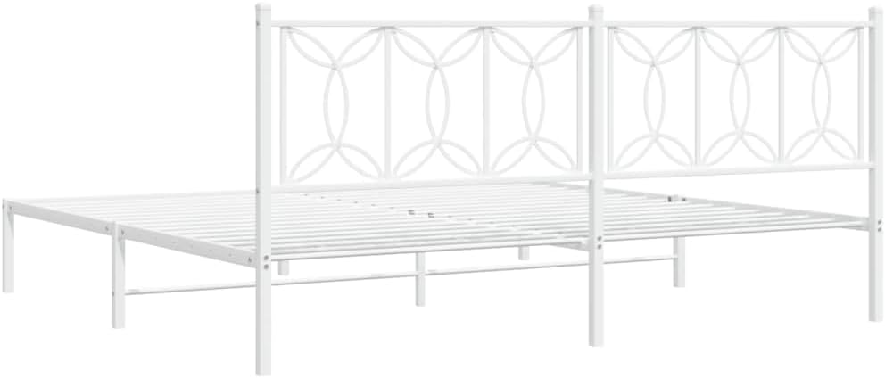 White Steel King Bed Frame with Headboard 76'x79.9' Platform Bed Frame with Metal Slats and Underbed Storage Space for Bedroom Furniture
