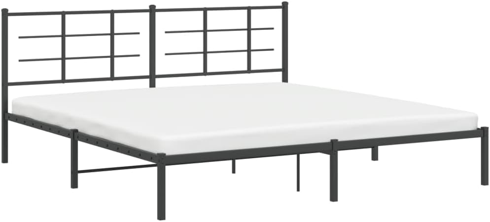 Metal Bed Frame with Headboard Black Steel King Size Platform Bedframe 76'x79.9' Durable Bed Base with Underbed Storage Space for Bedroom Furniture