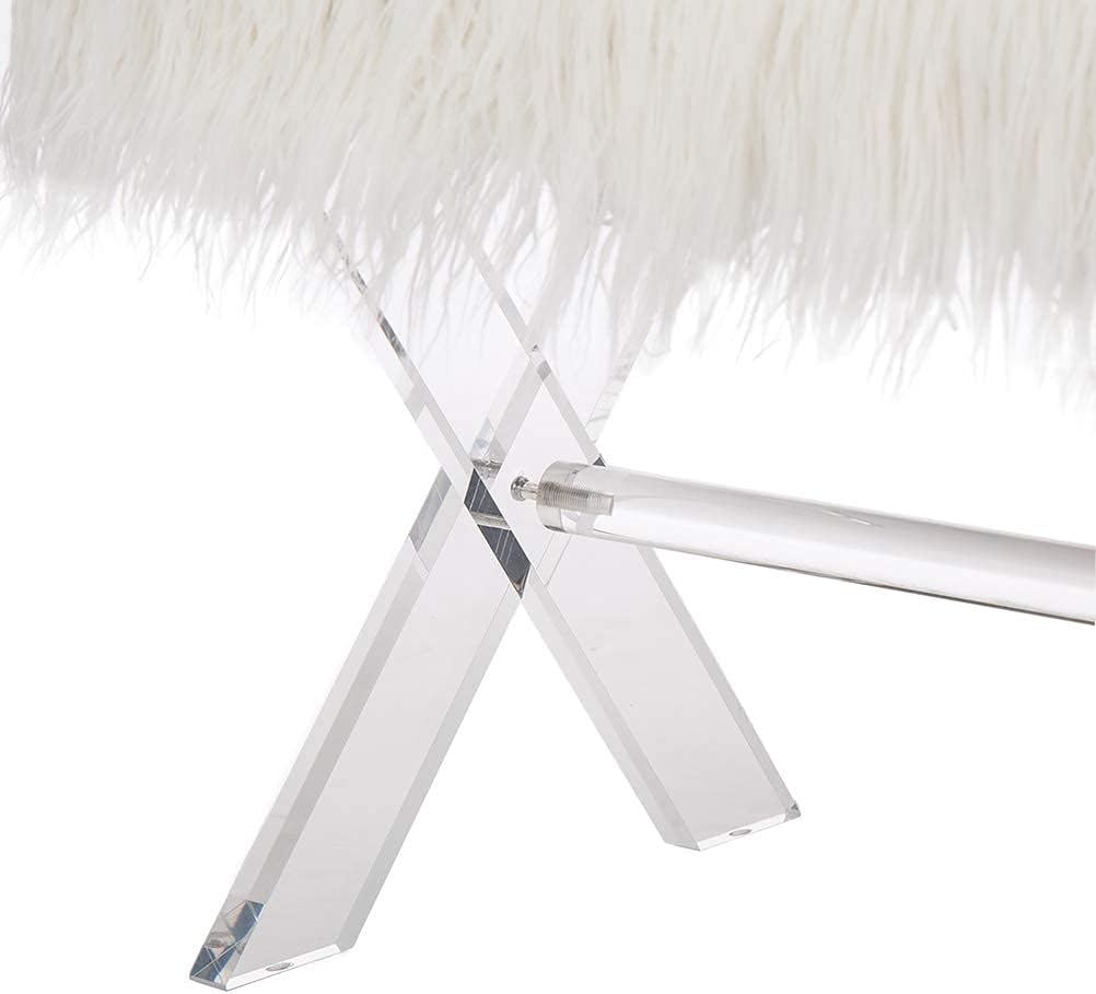 Glitzhome Ottoman Bench, White Faux Fur Ottoman Foot Rest, 25.5' L Modern Vanity Stool Chair with Acrylic Legs for Living Room Bedroom Entryway Makeup Bench End of Bed