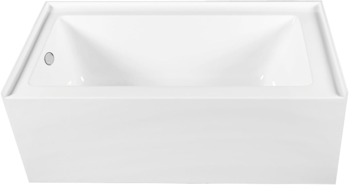 Aqua Eden CVTDE603122L1 60' Acrylic Rectangular 3-Wall Alcove Tub, Left Hand Drain, Glossy White/Polished Chrome