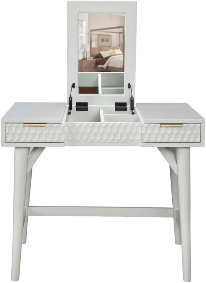 Home Square 2-Piece Set with King Panel Bed & Bedroom Vanity in White